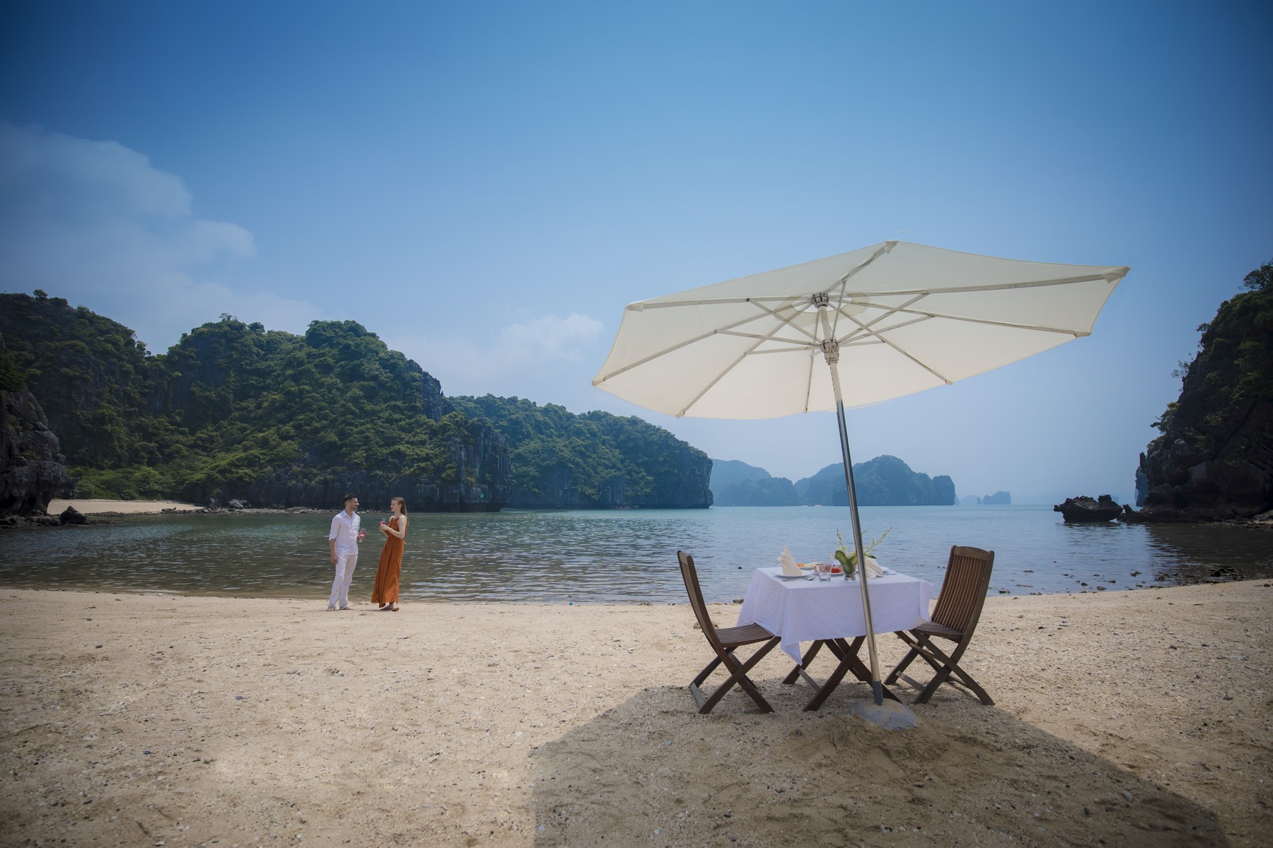 Enjoy the private beach on Bai Tu Long Bay 