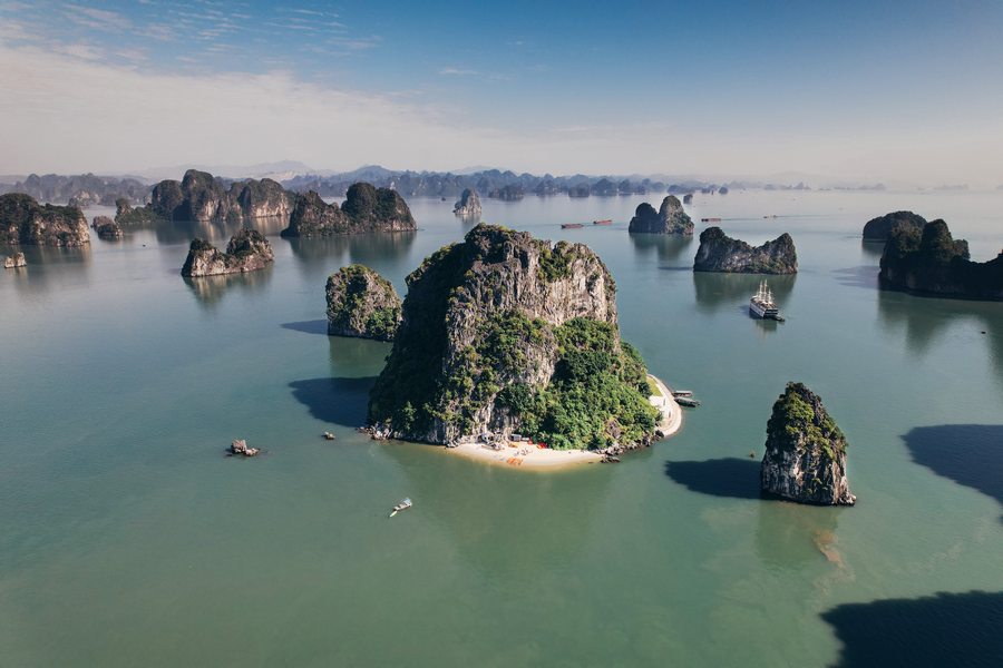 Hon Co island with pristine beaches in Bai Tu Long Bay