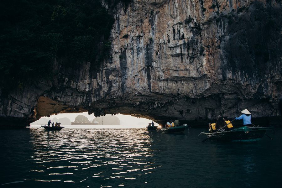 Rowing boat to Vung Vieng fishing village
